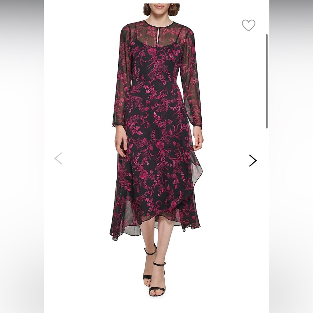 Tommy Hilfiger Milano Long Sleeve Chiffon Midi Dress